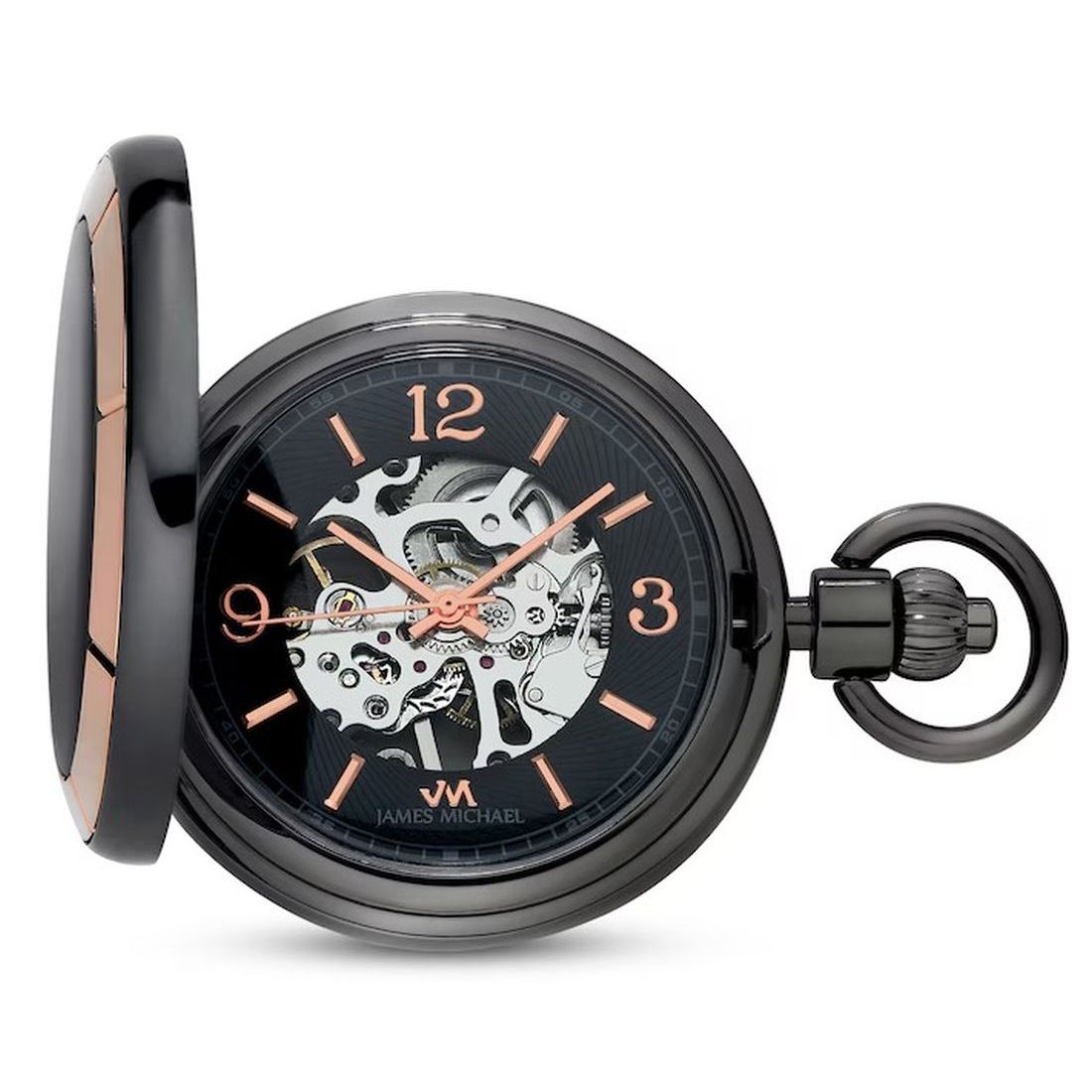 James Michael Men's Hand-Wind Black Skeleton Dial Pocket Watch - PMA011034