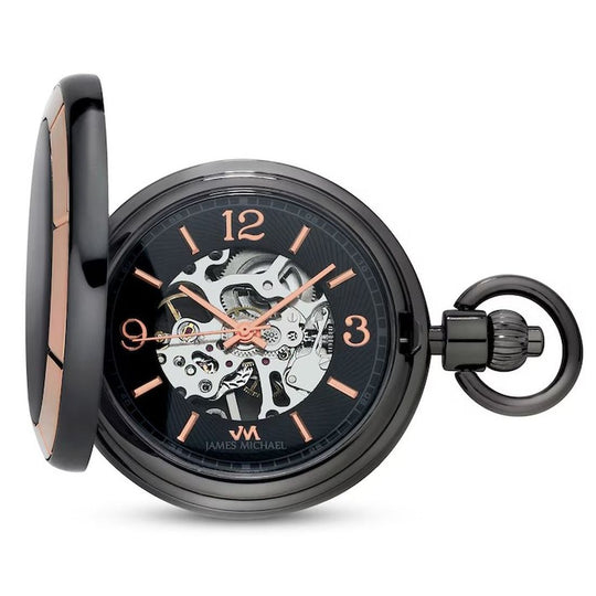 James Michael Men's Hand-Wind Black Skeleton Dial Pocket Watch - PMA011034