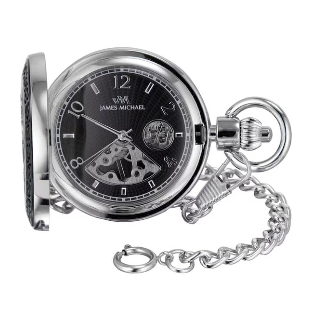 James Michael Men's Hand-Wind Black Dial Pocket Watch - PMA011016W
