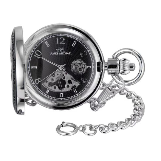 James Michael Men's Hand-Wind Black Dial Pocket Watch - PMA011016W