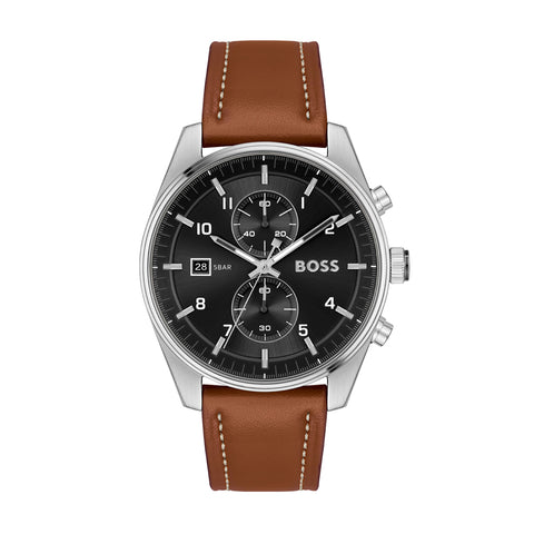 Hugo Boss Skytraveller Men's Brown Strap Quartz Watch - 1514161