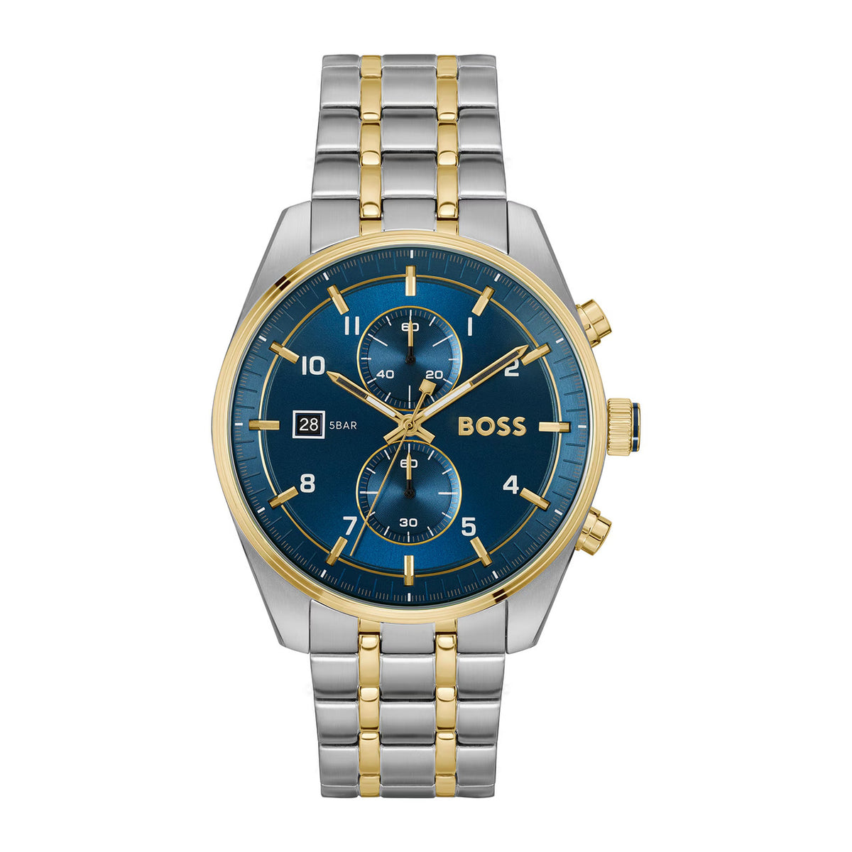 Hugo Boss Skytraveller Men's Gold-Silver Two tone Bracelet Quartz Watch - 1514247