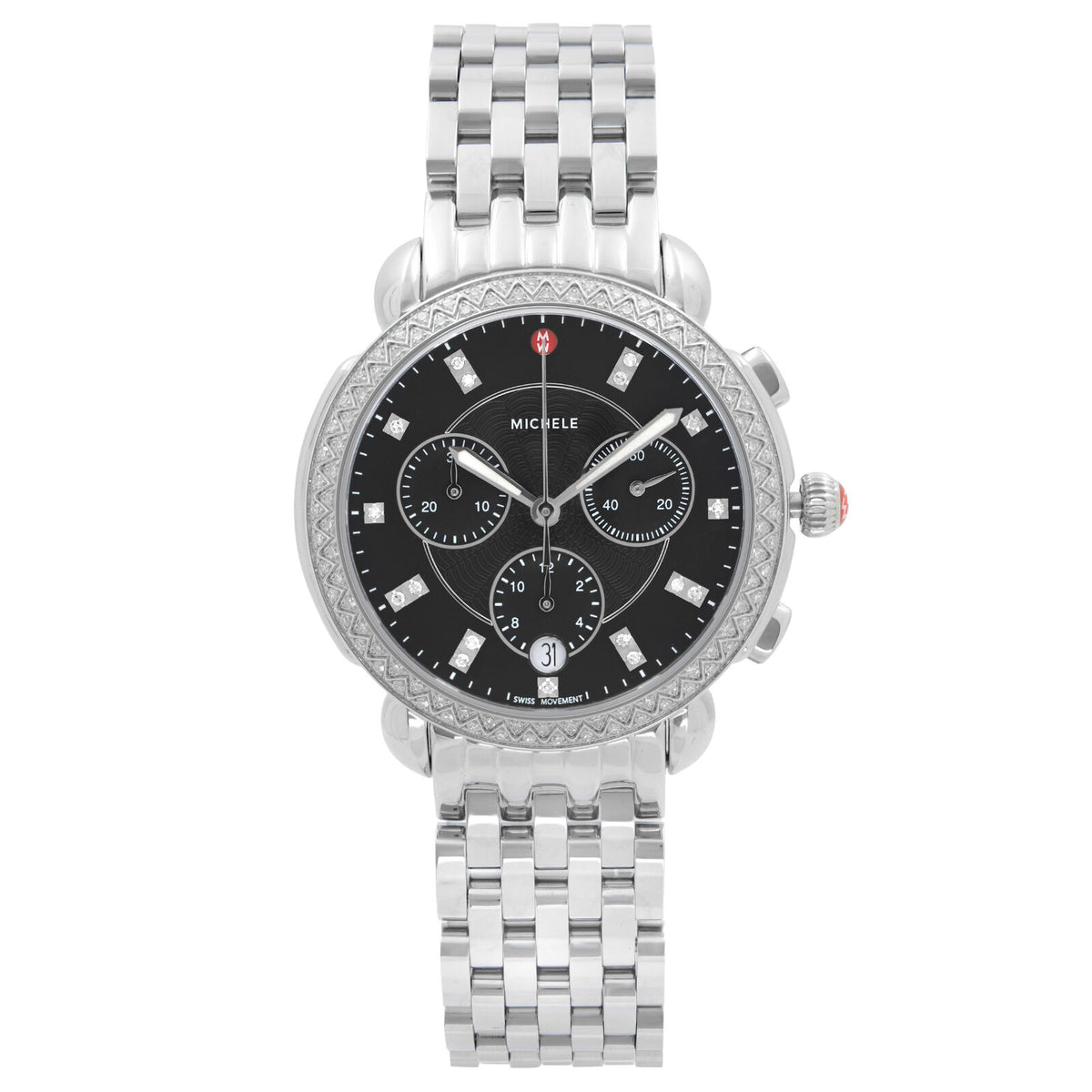 Michele Sidney Women's Black Mother-of-Pearl Dial Stainless Steel Bracelet Quartz Watch MWW30A000034
