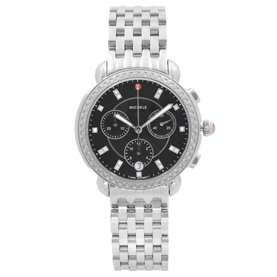 Michele Sidney Women's Black Mother-of-Pearl Dial Stainless Steel Bracelet Quartz Watch MWW30A000034