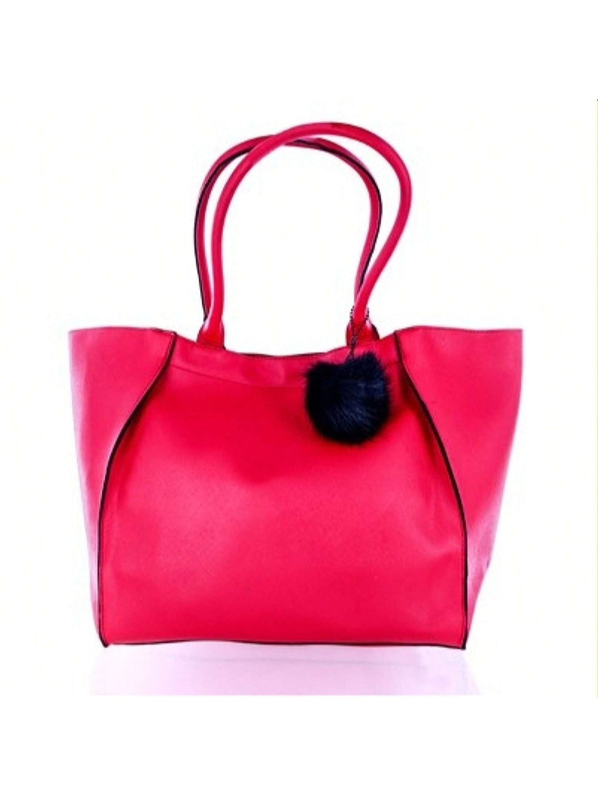 ELIZABETH ARDEN RED TOTE BAG - INCLUDES ACRYLIC FAUX- FUR POM POM  KEYCHAIN