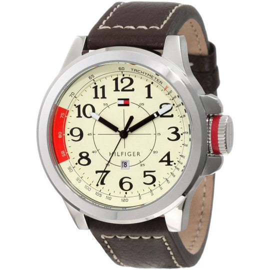 Tommy Hilfiger Sam Men's Cream Dial Leather Strap Quartz Watch 1790844