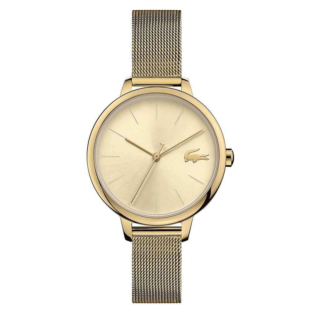 Lacoste Cannes Women's Gold Dial Gold-Tone Stainless Steel Mesh Bracelet Quartz Watch 2001128