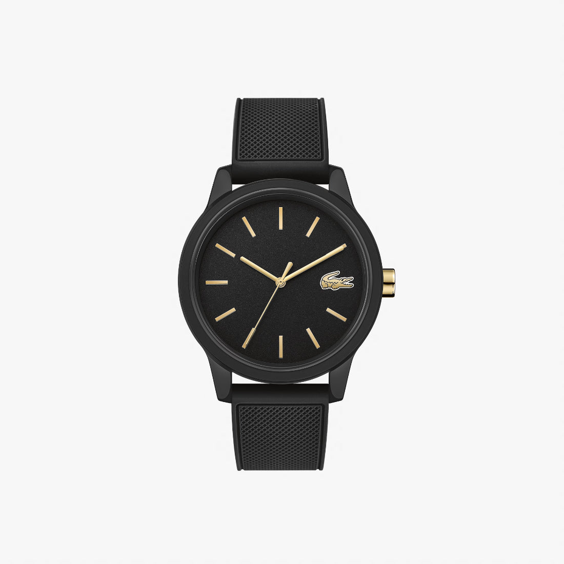 Lacoste L.12.12 Men's Black Dial Black Silicone Strap Quartz Sport Watch 2011010