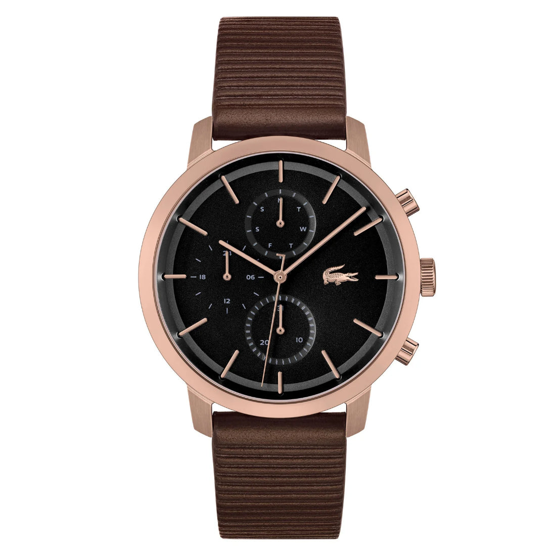 Lacoste Classic Men's Black Dial Brown Leather Strap Coffee-Tone Quartz Dress Watch 2011257
