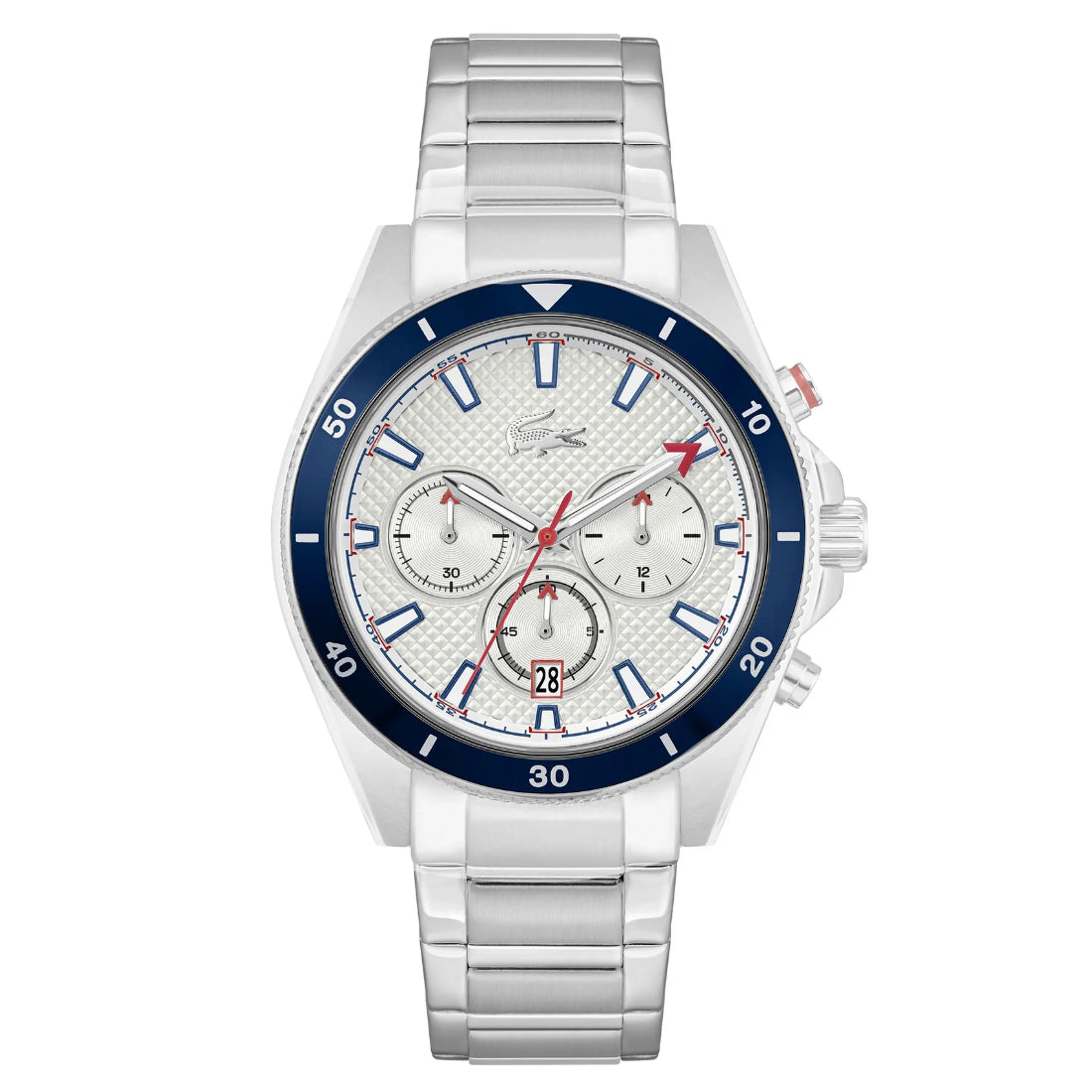 Lacoste Mainsail Men's Silver Dial Blue Bezel Stainless Steel Bracelet Quartz Sport Watch 2011360