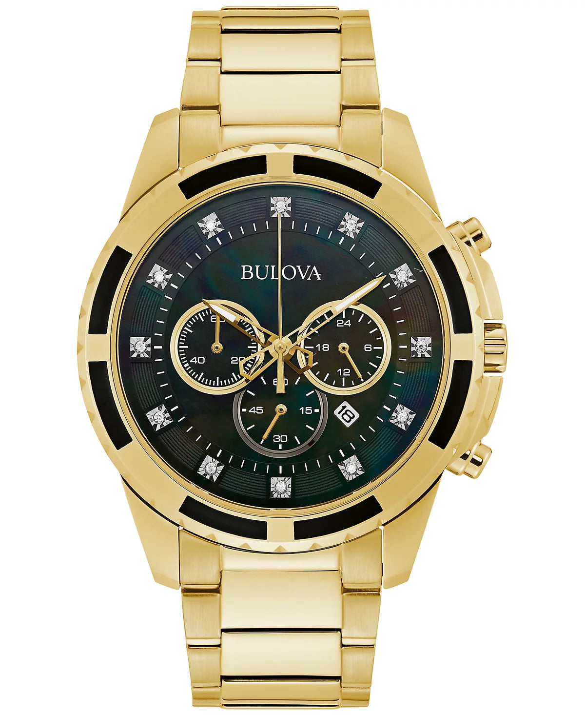 Bulova Classic Diamond Chronograph Series Men's Gold-tone Bracelet Quartz Watch - 97D121