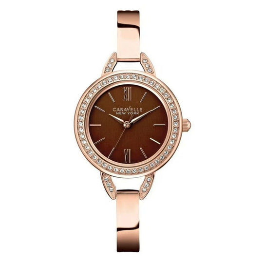 Caravelle Crystal Collection Women's Rose Gold-tone Bangle Bracelet Quartz Watch - 44L134