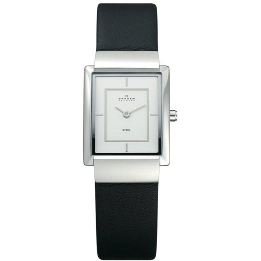 Skagen 224 Series Women's White Dial Black Strap Quartz Watch 224SSL