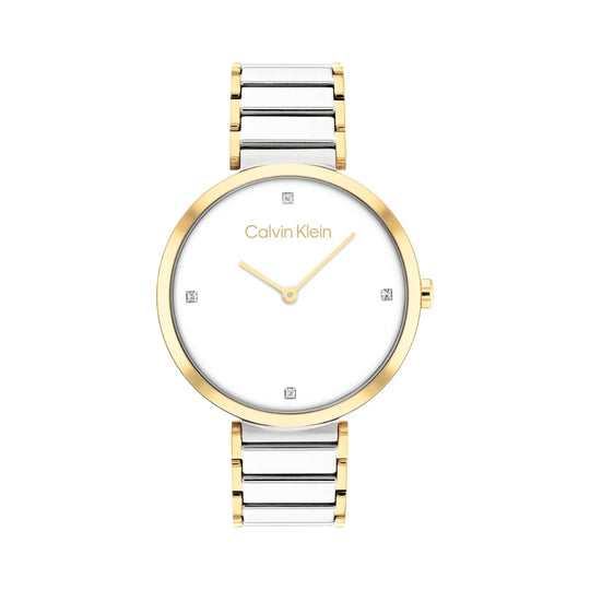 Calvin Klein Minimalistic T-Bar Women's Two-tone/Silver and Gold Bracelet Quartz Watch - 25200134