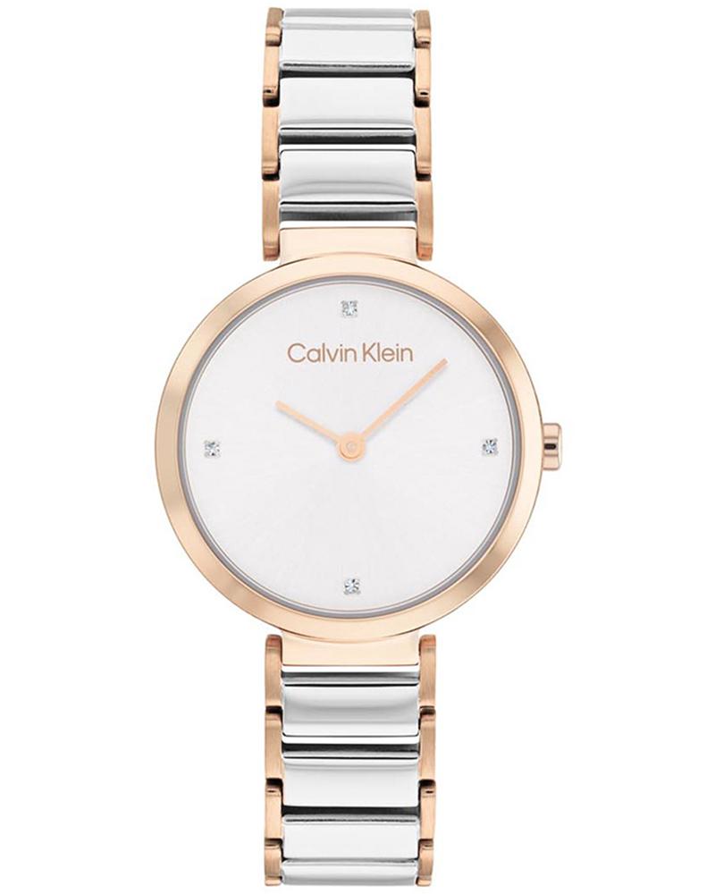 Calvin Klein Minimalistic T-Bar Women's Two-tone/Silver and Rose Gold-tone Bracelet Quartz Watch - 25200139