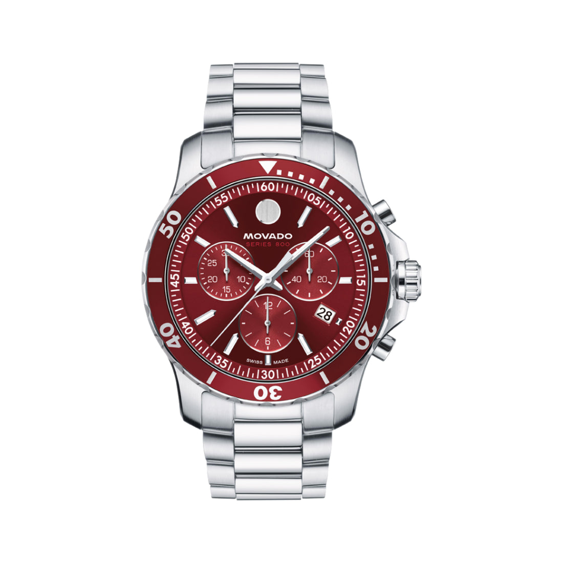 Movado Series 800 Men's Deep Red Sunray Dial Quartz Watch 2600194
