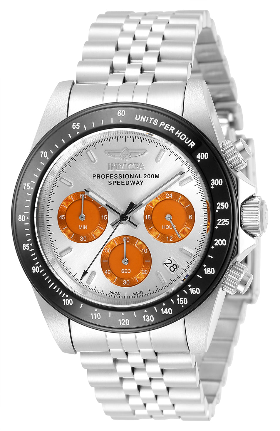 Invicta Men's 31003 Speedway Quartz 3 Hand Silver, Orange Dial Watch