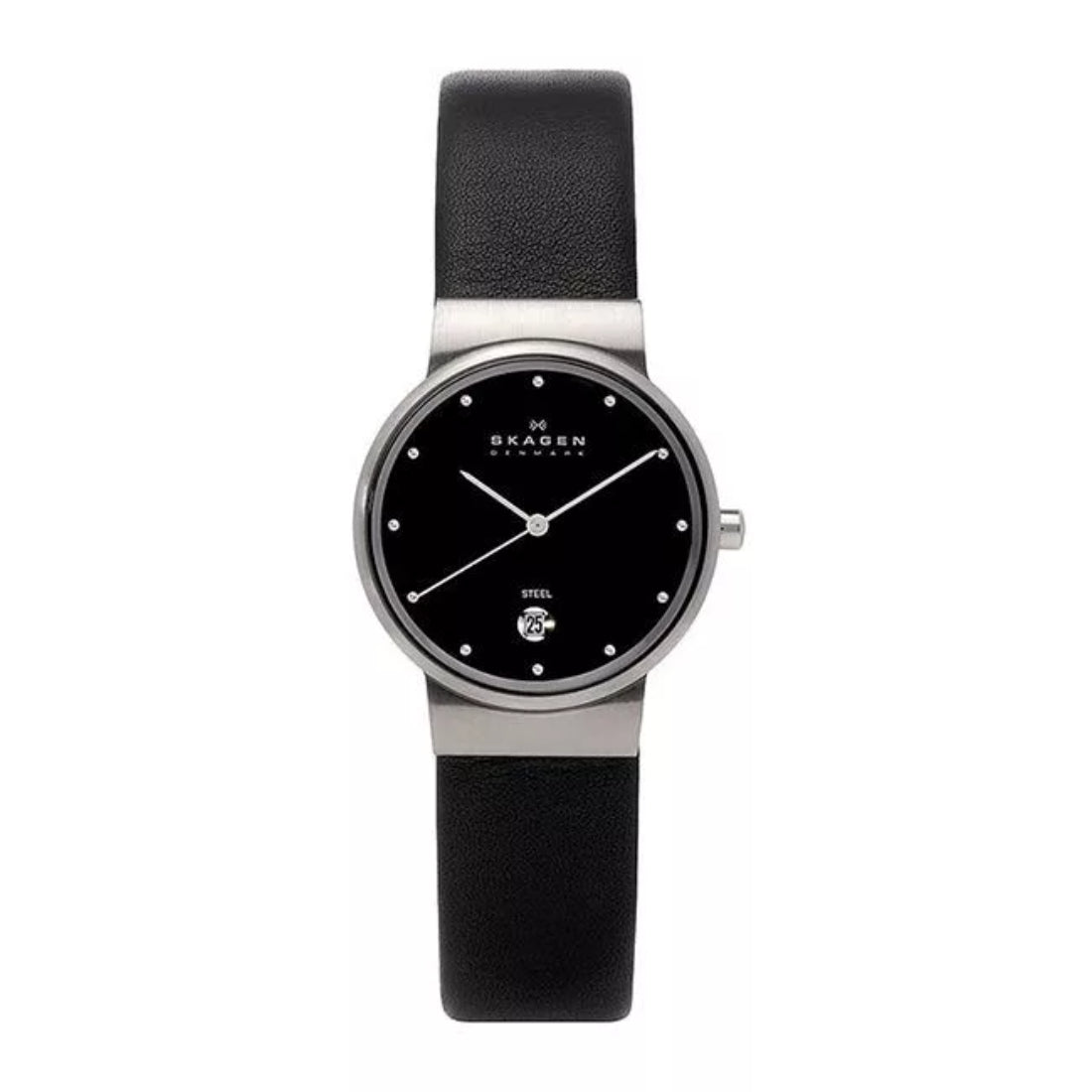 Skagen Klassik Women's Black Dial Black Leather Strap Quartz Watch 355SSLB