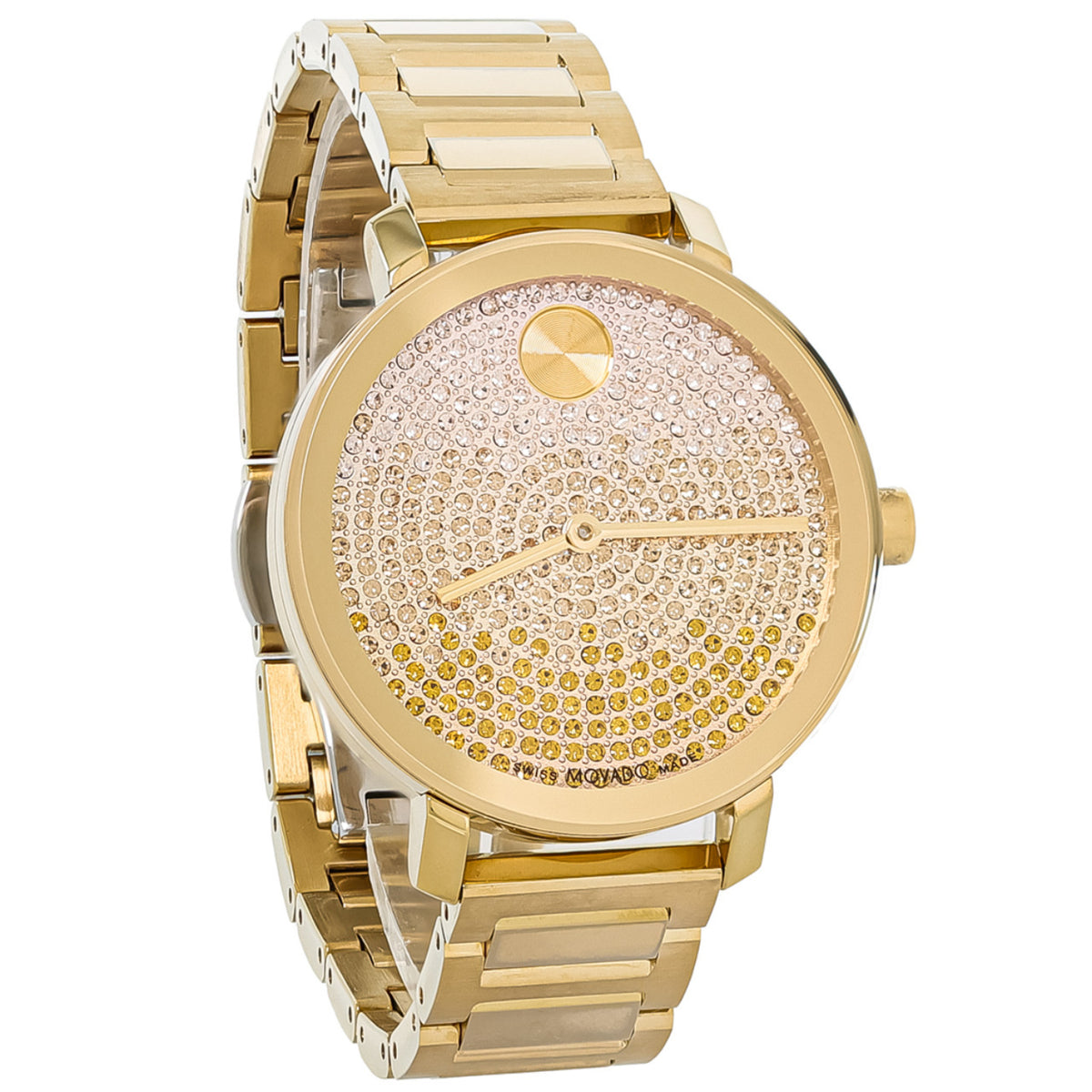 Movado Bold Evolution Women's Gold Crystal Pavé Dial Quartz Watch 3600931
