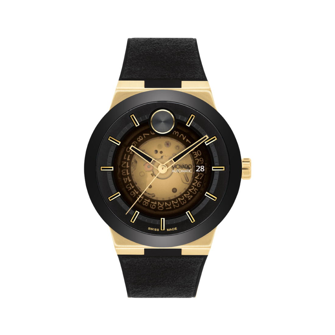 Movado Bold Fusion Automatic Men's Black exhibition (skeleton) with yellow gold-tone center zone Dial Automatic Watch 3601247