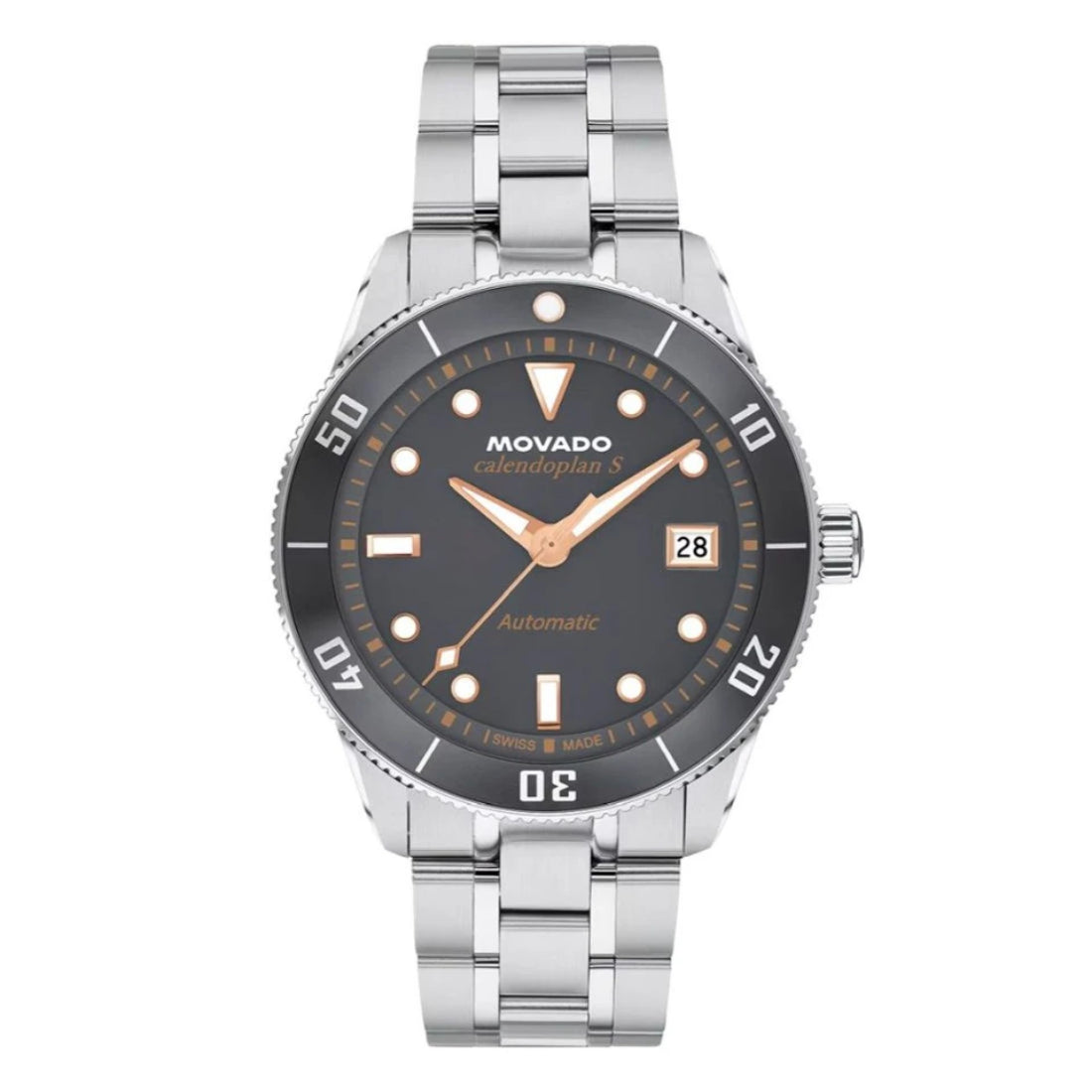 Movado Heritage Calendoplan S Unisex Silver Bracelet Automatic Watch - 3650228