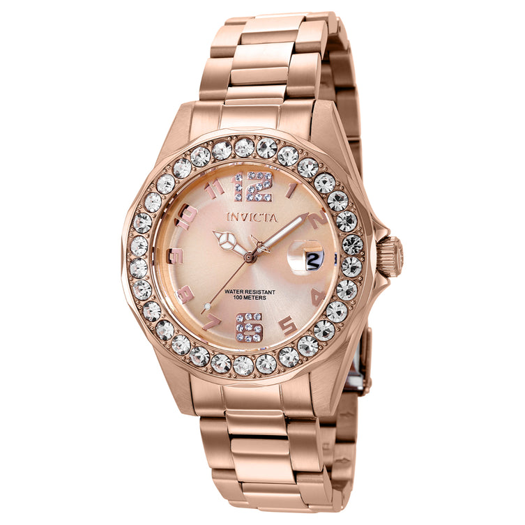 Invicta Women's 37698 Pro Diver Quartz 3 Hand Rose Gold Dial Watch