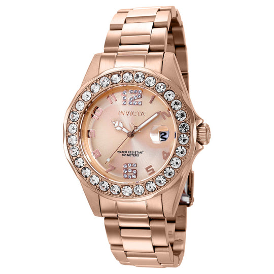 Invicta Women's 37698 Pro Diver Quartz 3 Hand Rose Gold Dial Watch