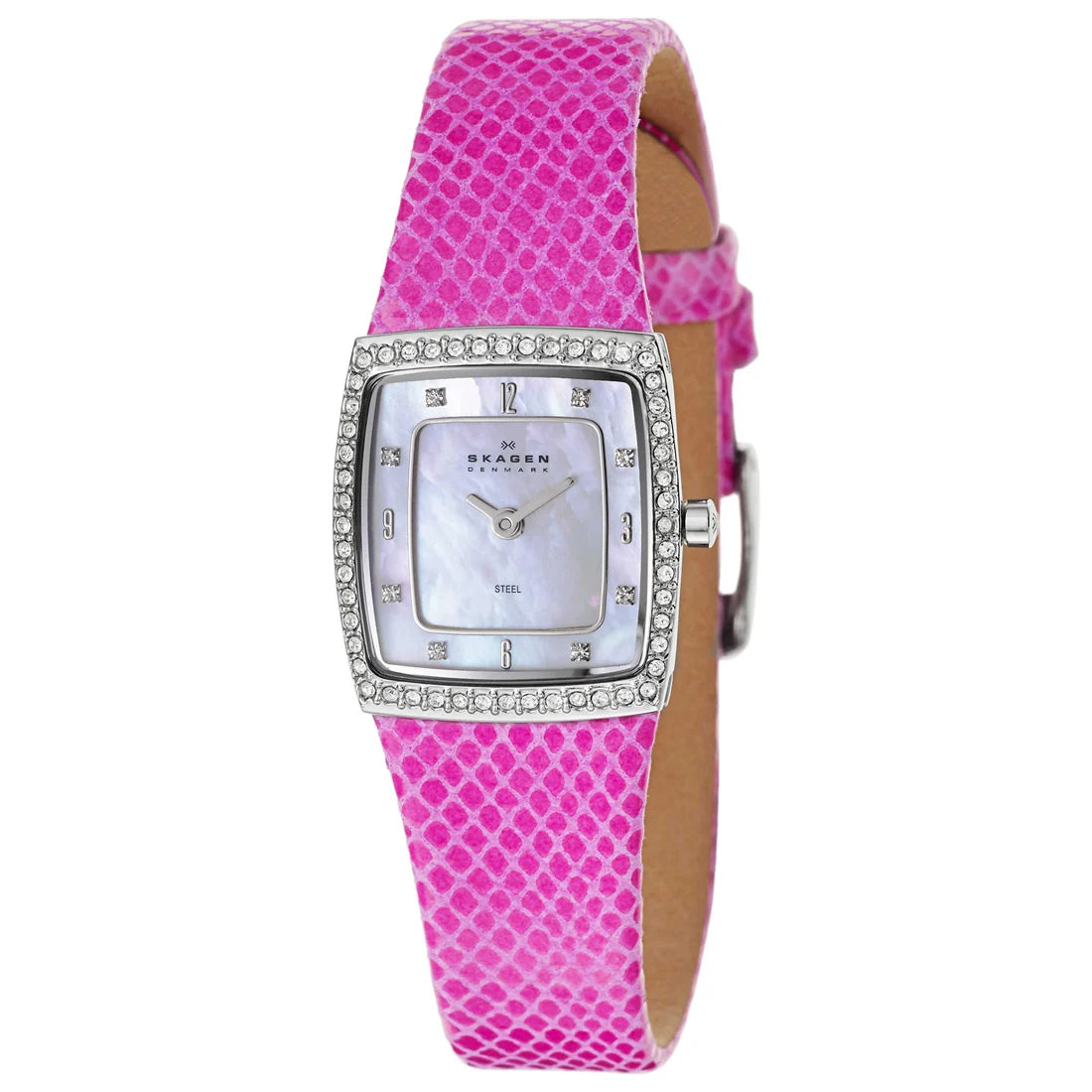 Skagen Women's Mother-of-Pearl Dial Pink Leather Strap Quartz Watch 384XSSLP