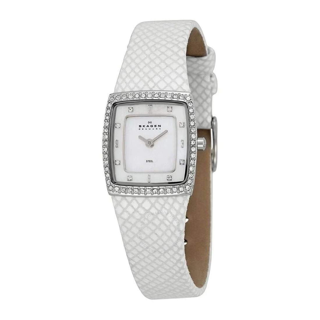 Skagen Women's Mother-of-Pearl Dial White Leather Strap Quartz Watch 384XSSLW