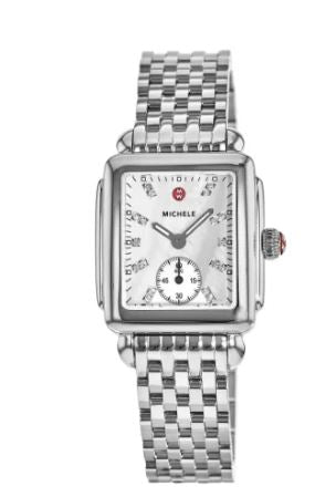 Michele Deco Mid Mother of Pearl Diamond Dial Steel Women&#39;s Watch MWW06V000002