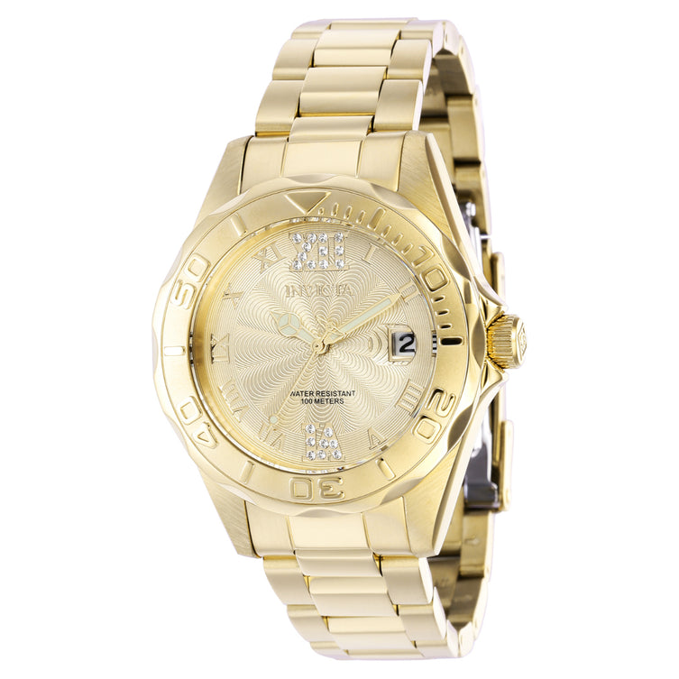 Invicta Women's 42739 Pro Diver Quartz 3 Hand Gold Dial Watch