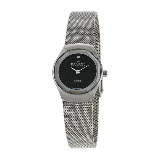 Skagen Black Label Diamond MINI Women's Black Dial Steel Quartz Watch 432SSSB
