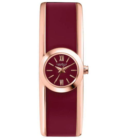 Caravelle New York Bangle Women's Burgundy with Rose Gold Accents Bangle Bracelet Quartz Watch - 44L148