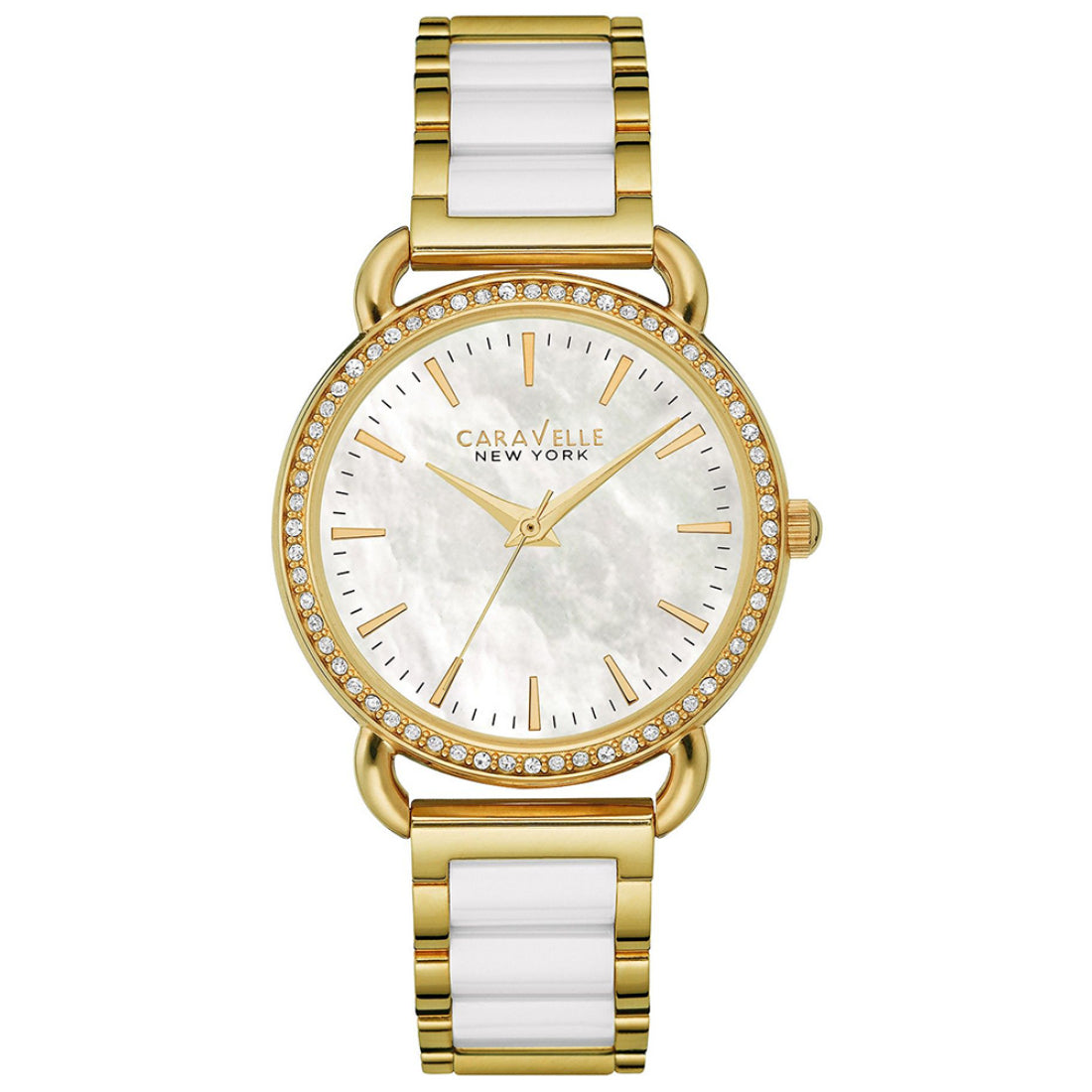 Caravelle Classic Collection Women's Yellow Gold-tone and White Bracelet Quartz Watch - 44L172