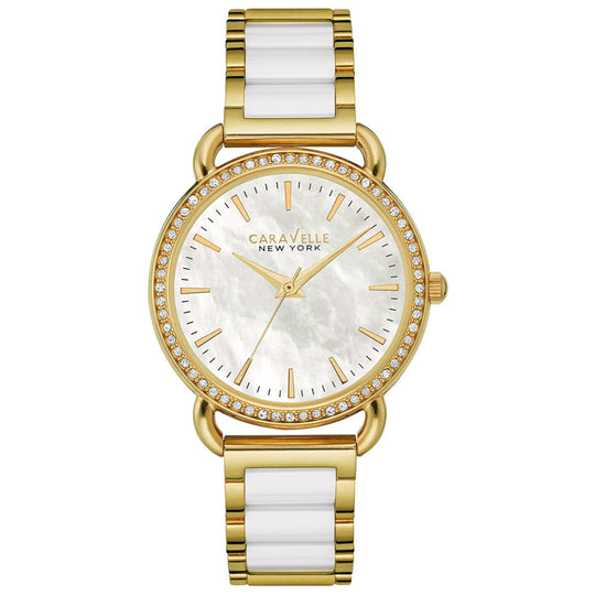 Caravelle Classic Collection Women's Yellow Gold-tone and White Bracelet Quartz Watch - 44L172