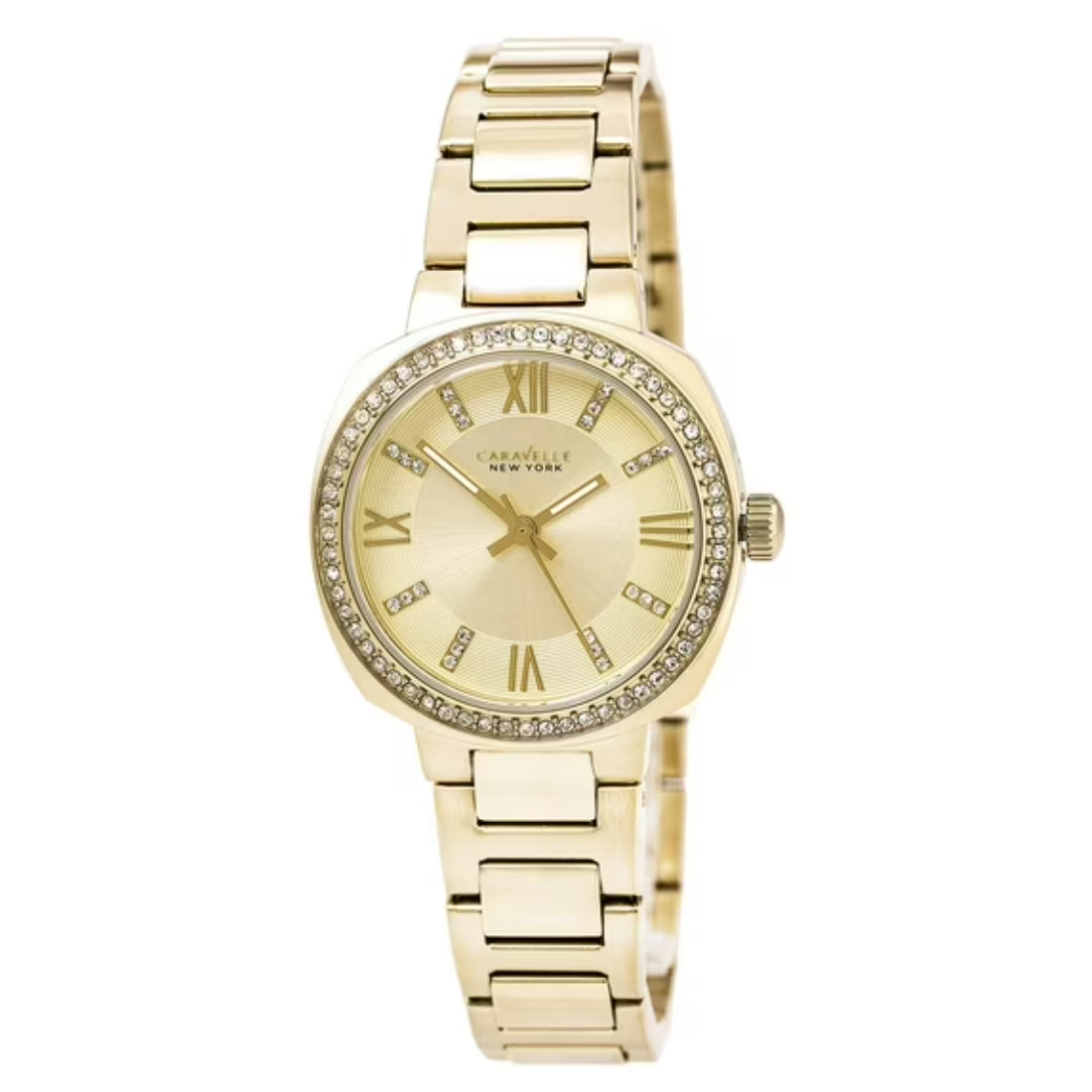 Caravelle Crystal Collection Women's Yellow Gold-tone Bracelet Quartz Watch - 44L225
