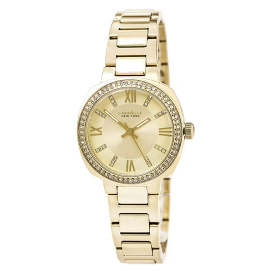 Caravelle Crystal Collection Women's Yellow Gold-tone Bracelet Quartz Watch - 44L225