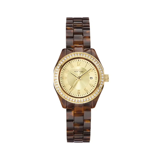 Caravelle Perfectly Petite Collection Women's Tortoise (brown patterned) Bracelet Quartz Watch - 44M104