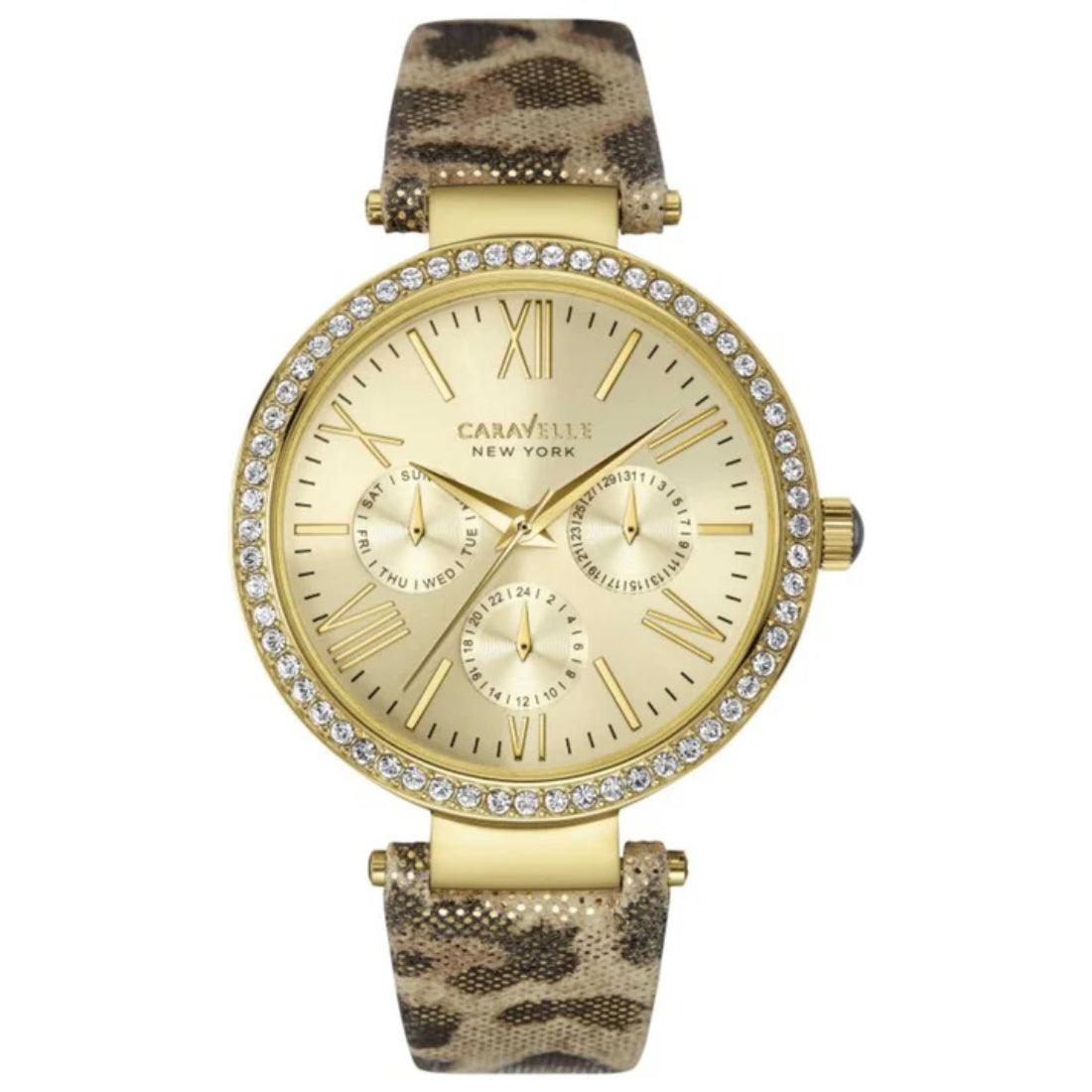 Caravelle New York Women's Metallic Leopard Print Strap Quartz Watch - 44N103