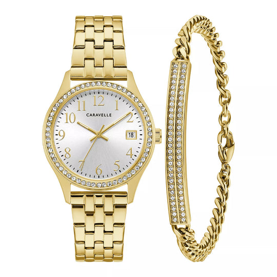 Bulova Caravelle Classic Women's Gold-tone Bracelet Quartz Watch & Bracelet Set - 44X101