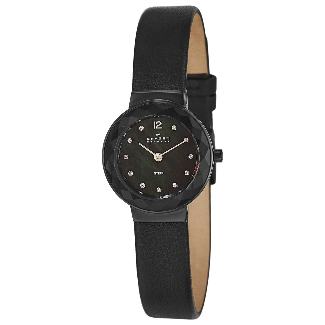 Skagen Leonora Women's Black Mother-of-Pearl Dial Leather Quartz Watch 456SBLB