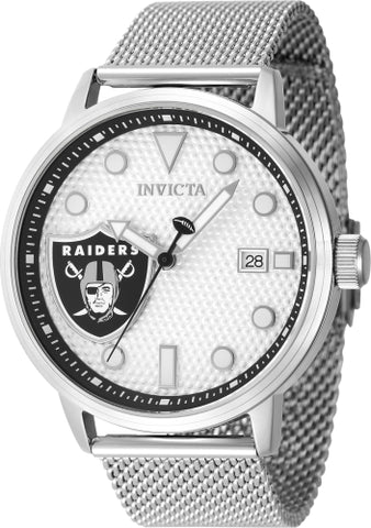 Invicta Men's 47970 NFL Las Vegas Raiders Quartz 3 Hand Silver Dial Watch