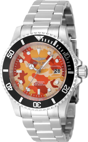 Invicta Men's 48569 Pro Diver Quartz 3 Hand Camouflage, Orange Dial Watch