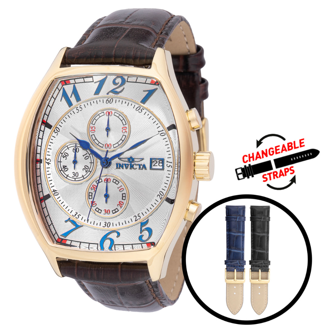 Invicta Men's 49839 Brown, Blue, Black Leather Watch