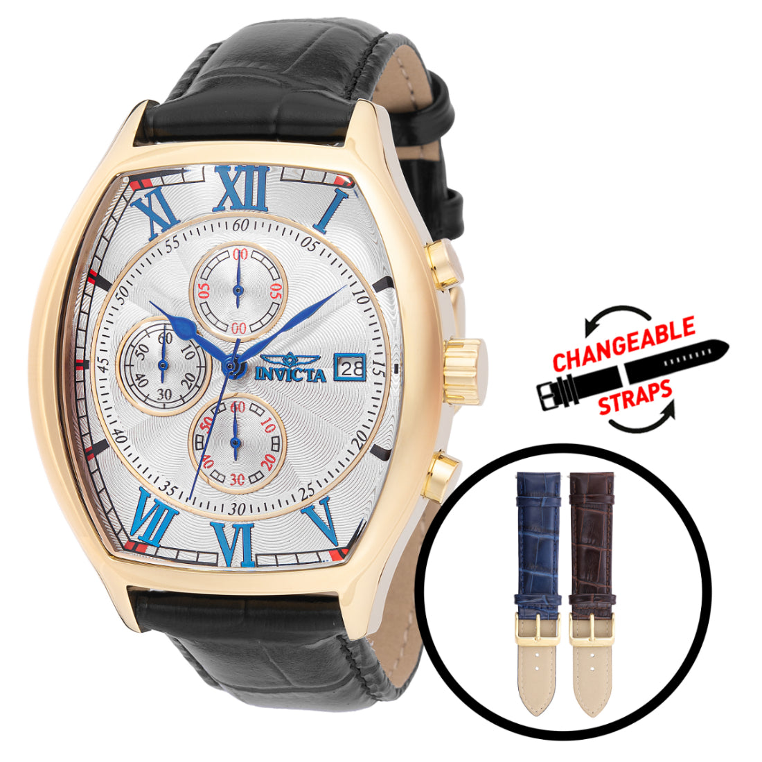 Invicta Men's 49840 Brown, Blue, Black Leather Watch