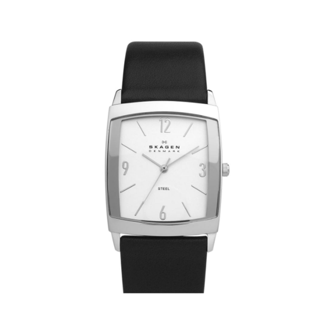 Skagen Men's White Dial Black Leather Strap Quartz Watch 691LSLS