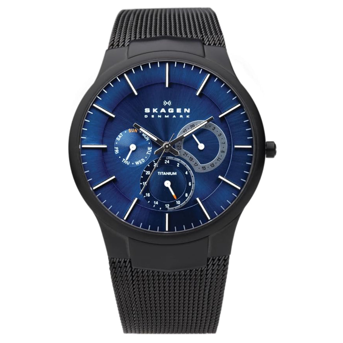 Skagen Titanium Men's Blue Dial Black Leather Strap Quartz Watch 809XLTBLN