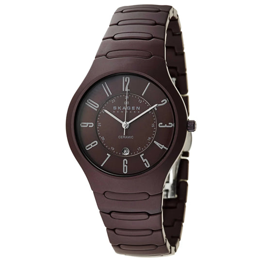 Skagen Ceramic Unisex Brown Dial Ceramic Bracelet Quartz Watch 817LDXC