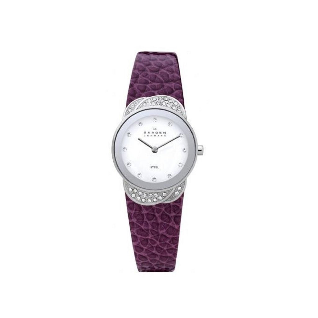 Skagen Women's White Dial Purple Leather Strap Quartz Watch 818SSLW