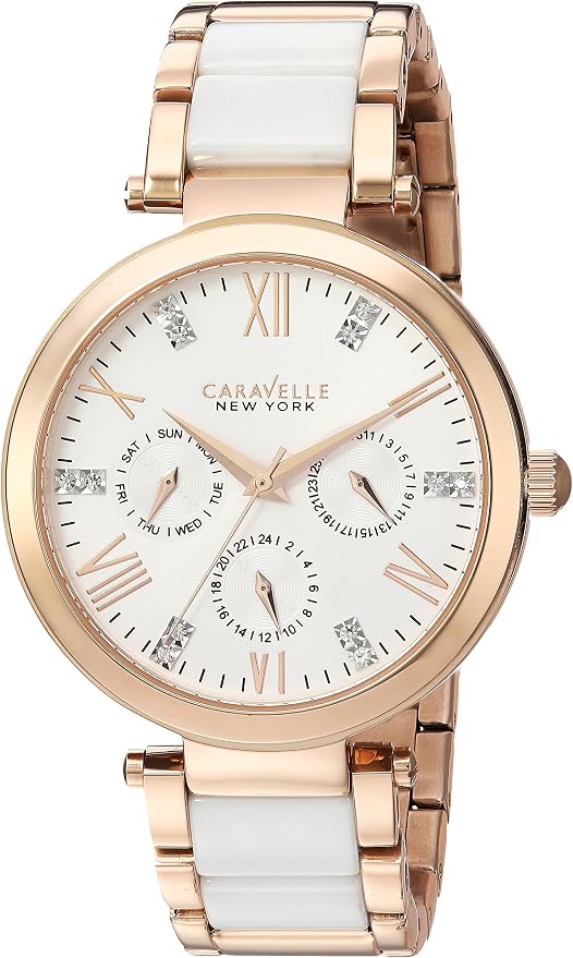 Bulova Caravelle New York Crystal Collection Women's Two-tone/ White and Rose Gold-tone Bracelet Quartz Watch - 44N108
